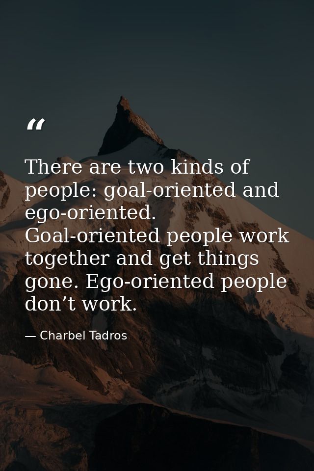 There are two kinds of people: goal-oriented and ego-oriented. Goal-oriented people work together and get things gone. E — Charbel Tadros
