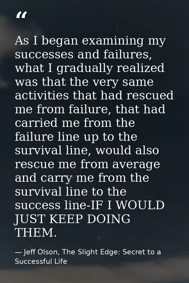 As I began examining my successes and failures, what I gradually realized was that the very same activities that had res — Jeff Olson, The Slight Edge: Secret to a Successful Life