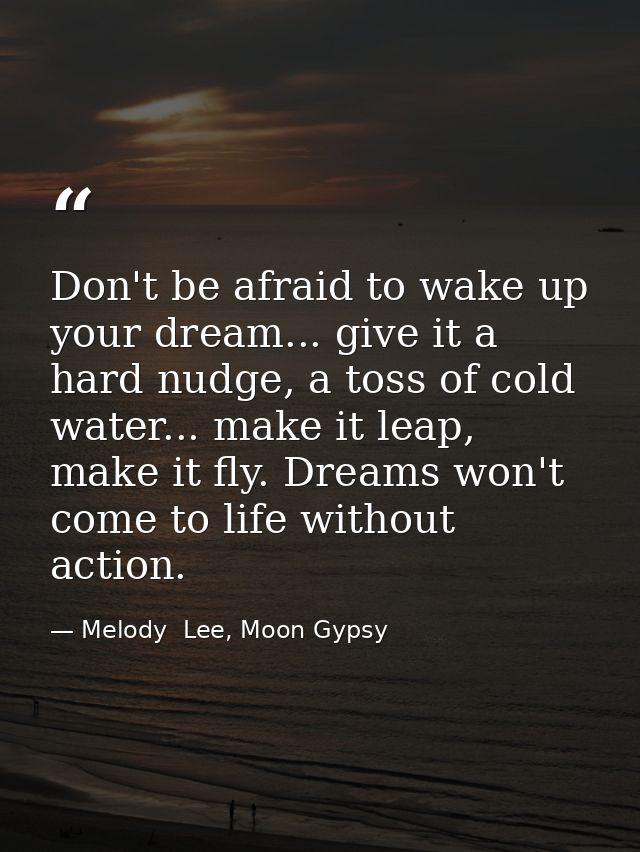 Don't be afraid to wake up your dream... give it a hard nudge, a toss of cold water... make it leap, make it fly. Dreams — Melody  Lee, Moon Gypsy