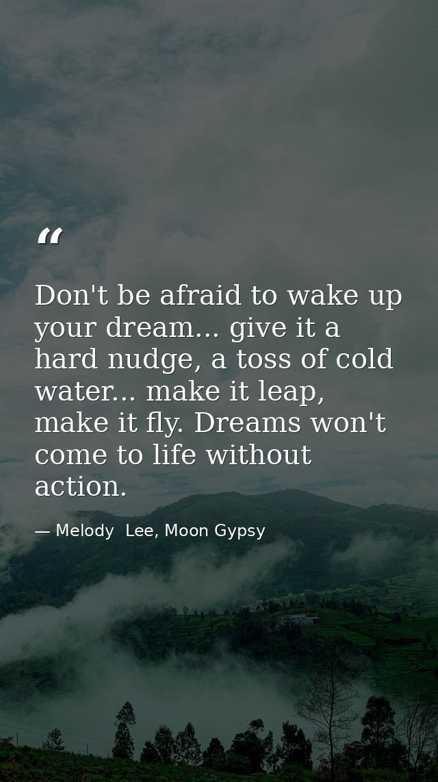 Don't be afraid to wake up your dream... give it a hard nudge, a toss of cold water... make it leap, make it fly. Dreams — Melody  Lee, Moon Gypsy