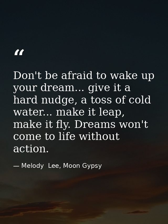 Don't be afraid to wake up your dream... give it a hard nudge, a toss of cold water... make it leap, make it fly. Dreams — Melody  Lee, Moon Gypsy