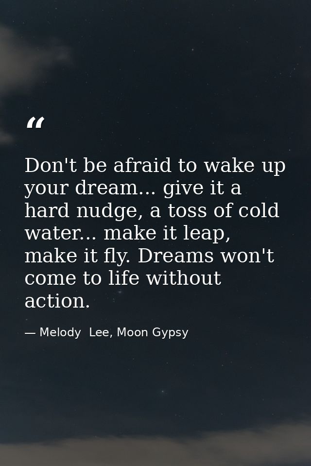 Don't be afraid to wake up your dream... give it a hard nudge, a toss of cold water... make it leap, make it fly. Dreams — Melody  Lee, Moon Gypsy