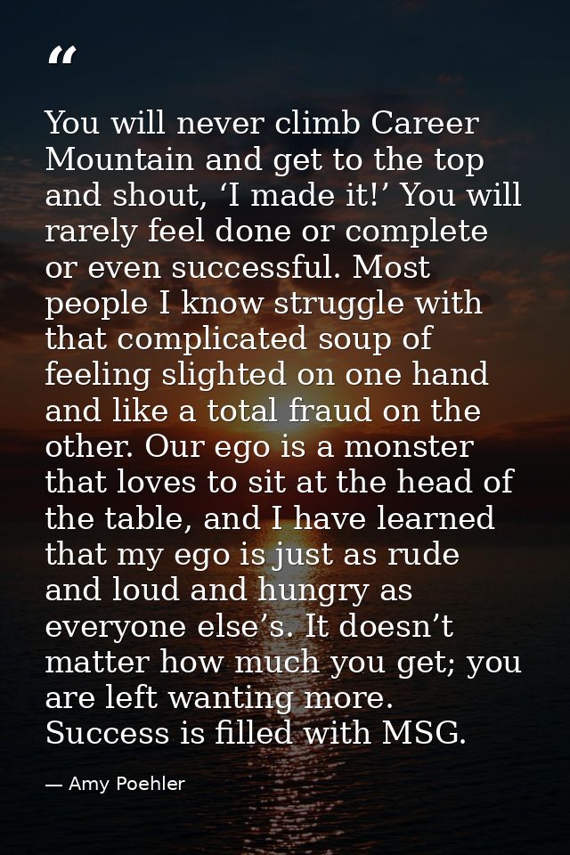 You will never climb Career Mountain and get to the top and shout, ‘I made it!’ You will rarely feel done or complete or — Amy Poehler