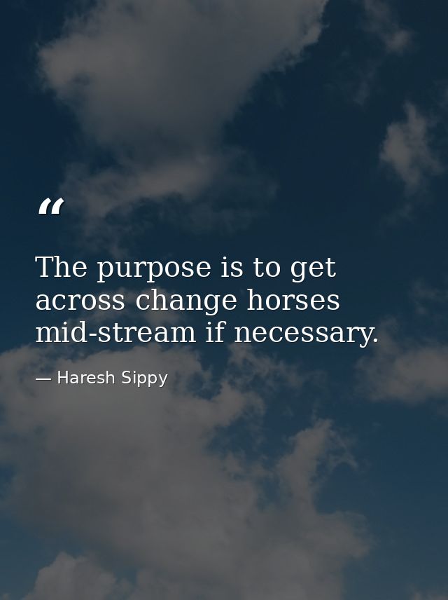 The purpose is to get across change horses mid-stream if necessary. — Haresh Sippy