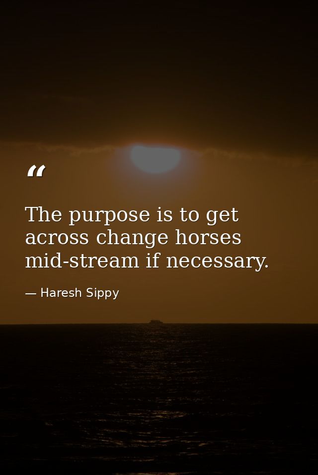 The purpose is to get across change horses mid-stream if necessary. — Haresh Sippy