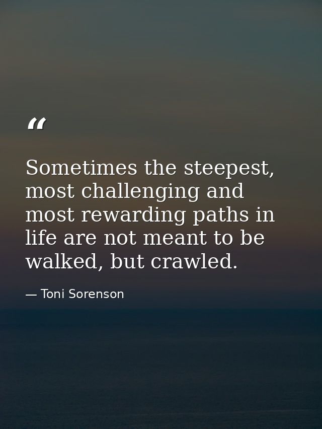 Sometimes the steepest, most challenging and most rewarding paths in life are not meant to be walked, but crawled. — Toni Sorenson
