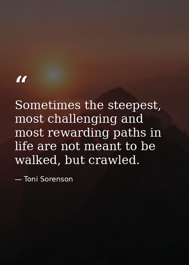 Sometimes the steepest, most challenging and most rewarding paths in life are not meant to be walked, but crawled. — Toni Sorenson