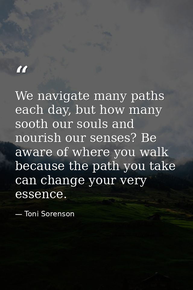 We navigate many paths each day, but how many sooth our souls and nourish our senses? Be aware of where you walk because — Toni Sorenson