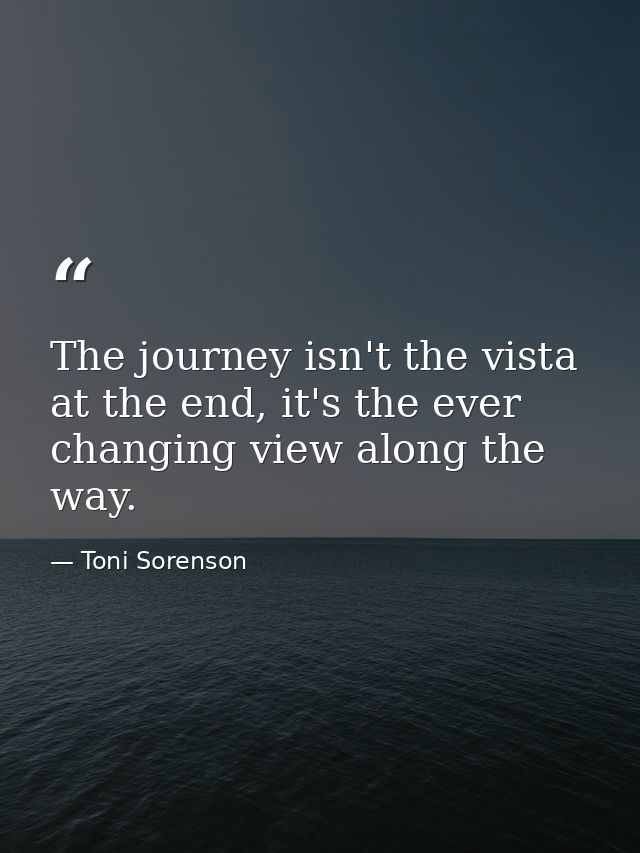 The journey isn't the vista at the end, it's the ever changing view along the way. — Toni Sorenson