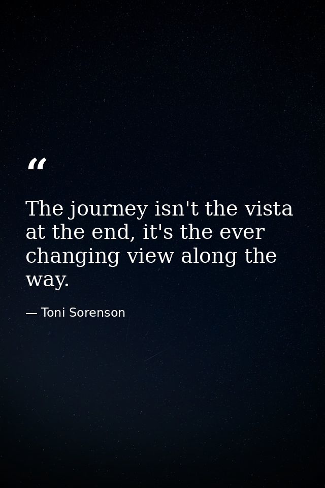 The journey isn't the vista at the end, it's the ever changing view along the way. — Toni Sorenson