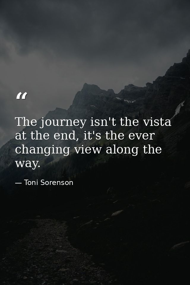 The journey isn't the vista at the end, it's the ever changing view along the way. — Toni Sorenson