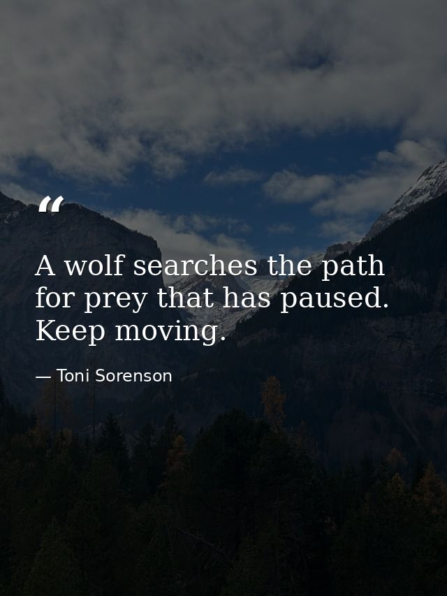 A wolf searches the path for prey that has paused. Keep moving. — Toni Sorenson