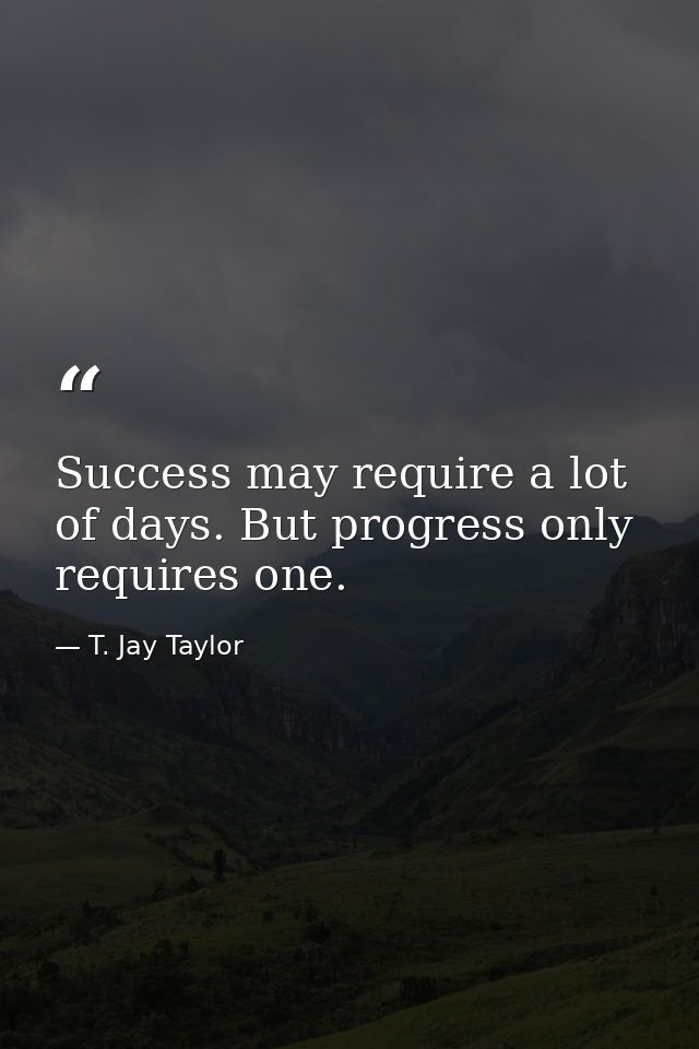 Success may require a lot of days. But progress only requires one. — T. Jay Taylor