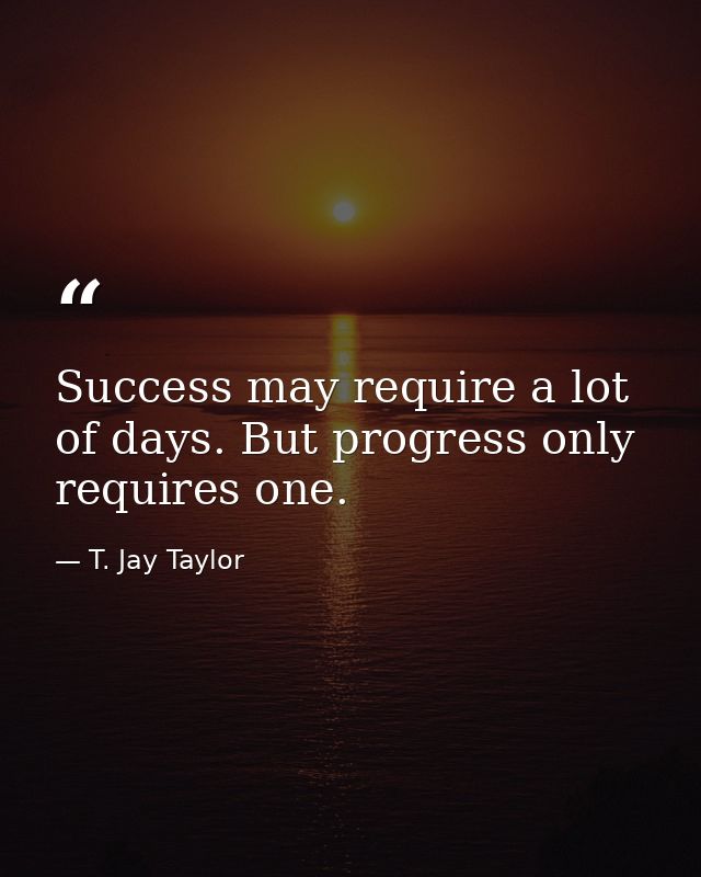 Success may require a lot of days. But progress only requires one. — T. Jay Taylor