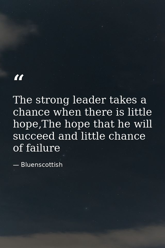 The strong leader takes a chance when there is little hope,The hope that he will succeed and little chance of failure — Bluenscottish