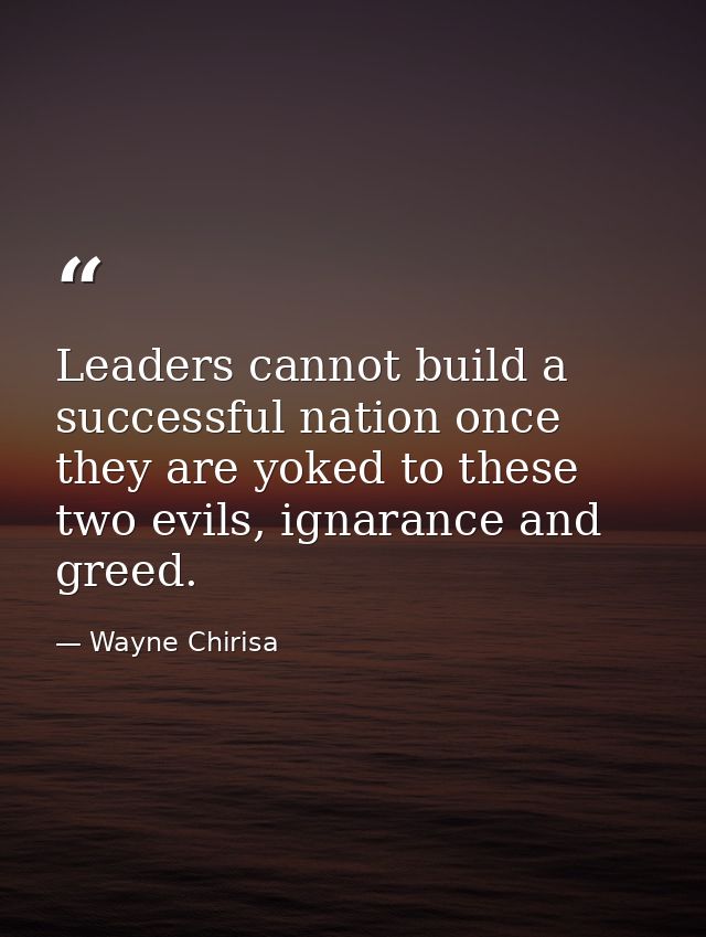 Leaders cannot build a successful nation once they are yoked to these two evils, ignarance and greed. — Wayne Chirisa