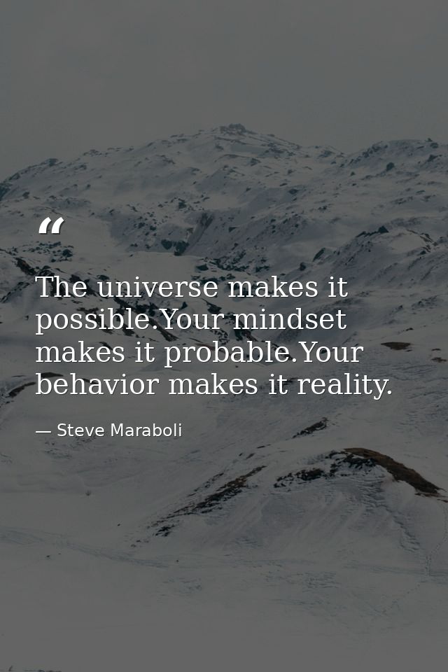 The universe makes it possible.Your mindset makes it probable.Your behavior makes it reality. — Steve Maraboli