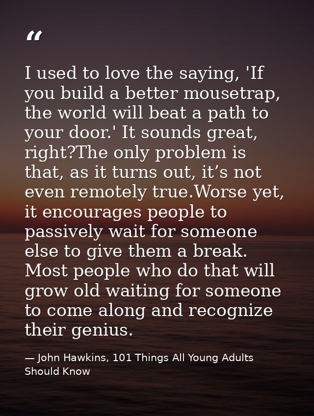 I used to love the saying, 'If you build a better mousetrap, the world will beat a path to your door.' It sounds great,  — John Hawkins, 101 Things All Young Adults Should Know