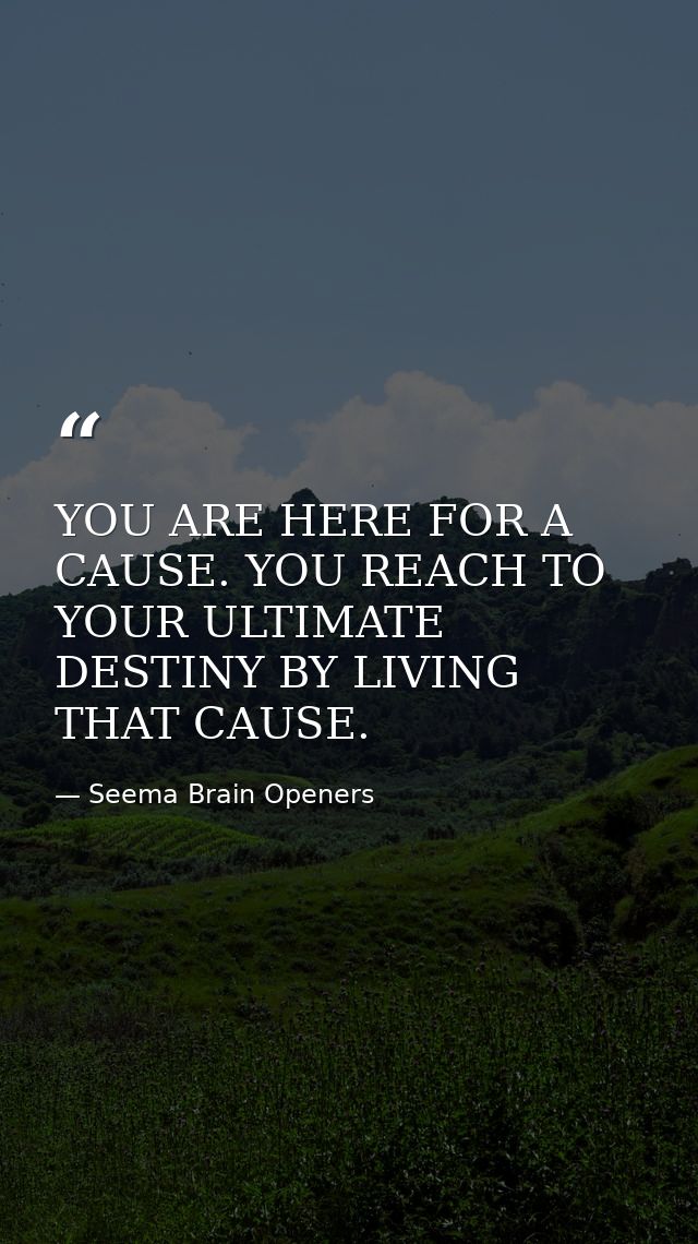 YOU ARE HERE FOR A CAUSE. YOU REACH TO YOUR ULTIMATE DESTINY BY LIVING THAT CAUSE. — Seema Brain Openers