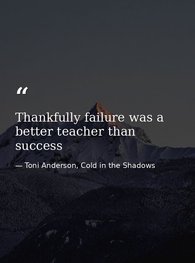 Thankfully failure was a better teacher than success — Toni Anderson, Cold in the Shadows