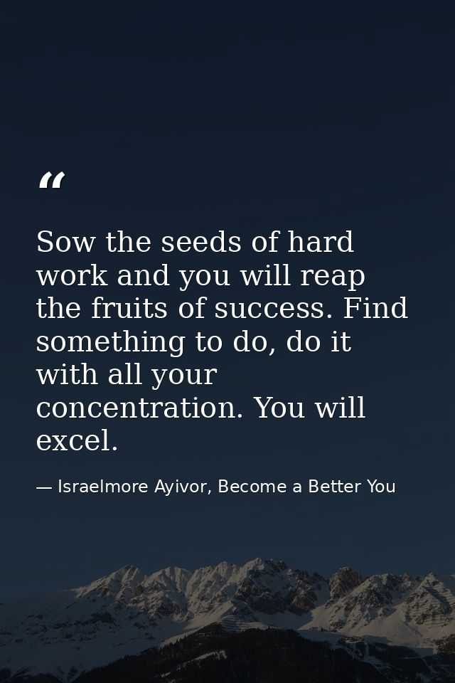 Sow the seeds of hard work and you will reap the fruits of success. Find something to do, do it with all your concentrat — Israelmore Ayivor, Become a Better You