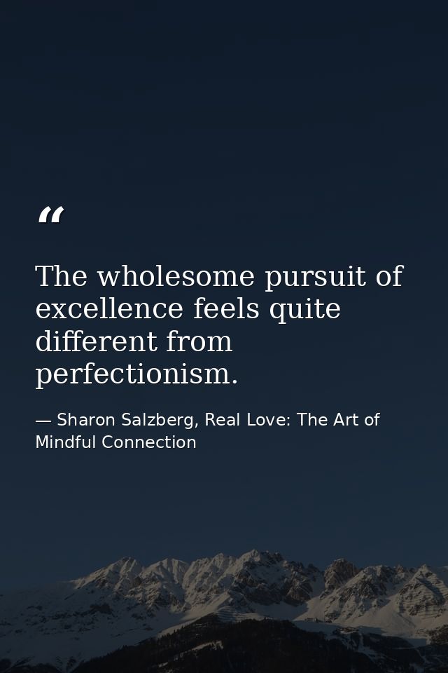 The wholesome pursuit of excellence feels quite different from perfectionism. — Sharon Salzberg, Real Love: The Art of Mindful Connection