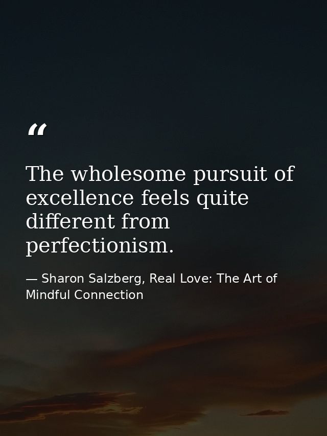 The wholesome pursuit of excellence feels quite different from perfectionism. — Sharon Salzberg, Real Love: The Art of Mindful Connection