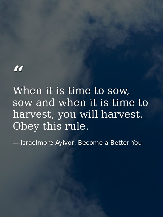 When it is time to sow, sow and when it is time to harvest, you will harvest. Obey this rule. — Israelmore Ayivor, Become a Better You