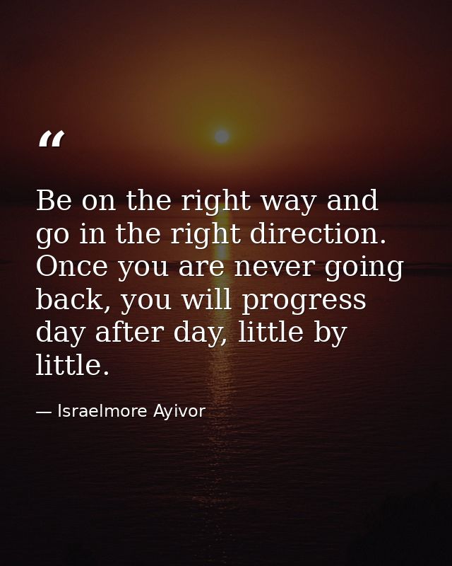 Be on the right way and go in the right direction. Once you are never going back, you will progress day after day, littl — Israelmore Ayivor