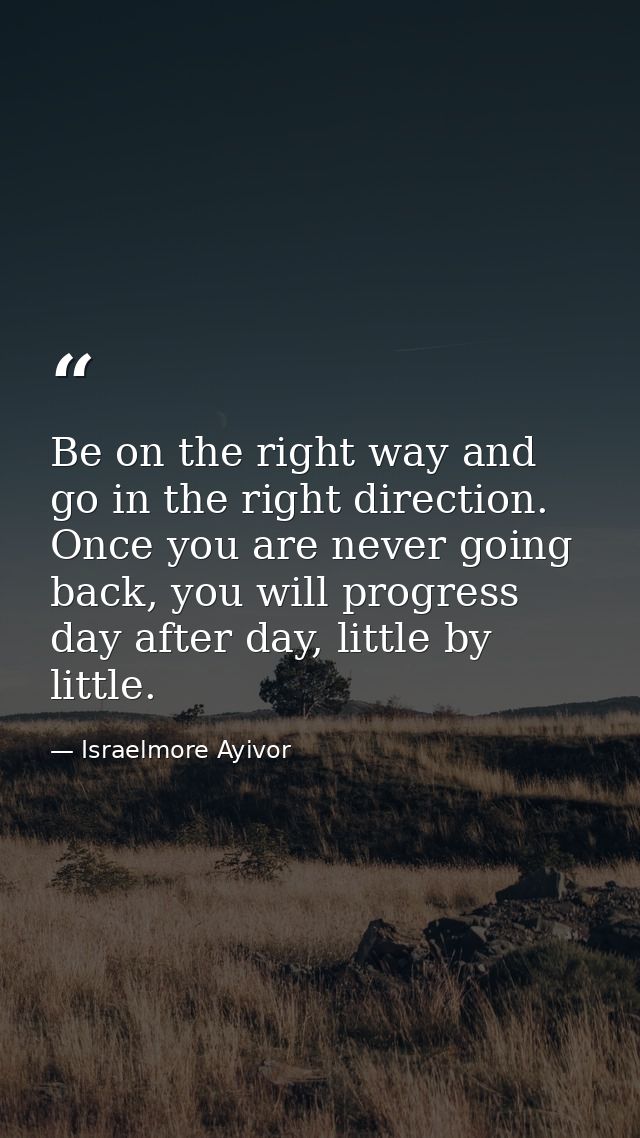 Be on the right way and go in the right direction. Once you are never going back, you will progress day after day, littl — Israelmore Ayivor