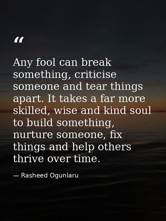 Any fool can break something, criticise someone and tear things apart. It takes a far more skilled, wise and kind soul t — Rasheed Ogunlaru