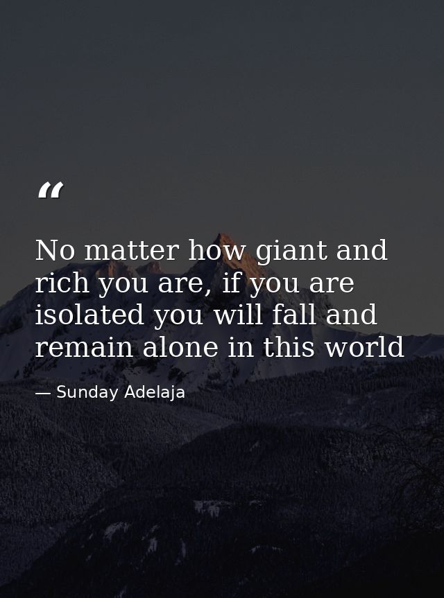 No matter how giant and rich you are, if you are isolated you will fall and remain alone in this world — Sunday Adelaja
