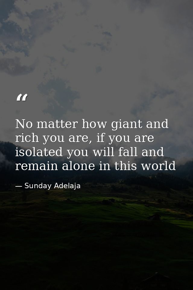 No matter how giant and rich you are, if you are isolated you will fall and remain alone in this world — Sunday Adelaja