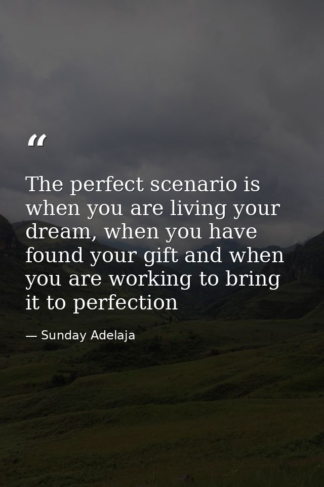 The perfect scenario is when you are living your dream, when you have found your gift and when you are working to bring  — Sunday Adelaja