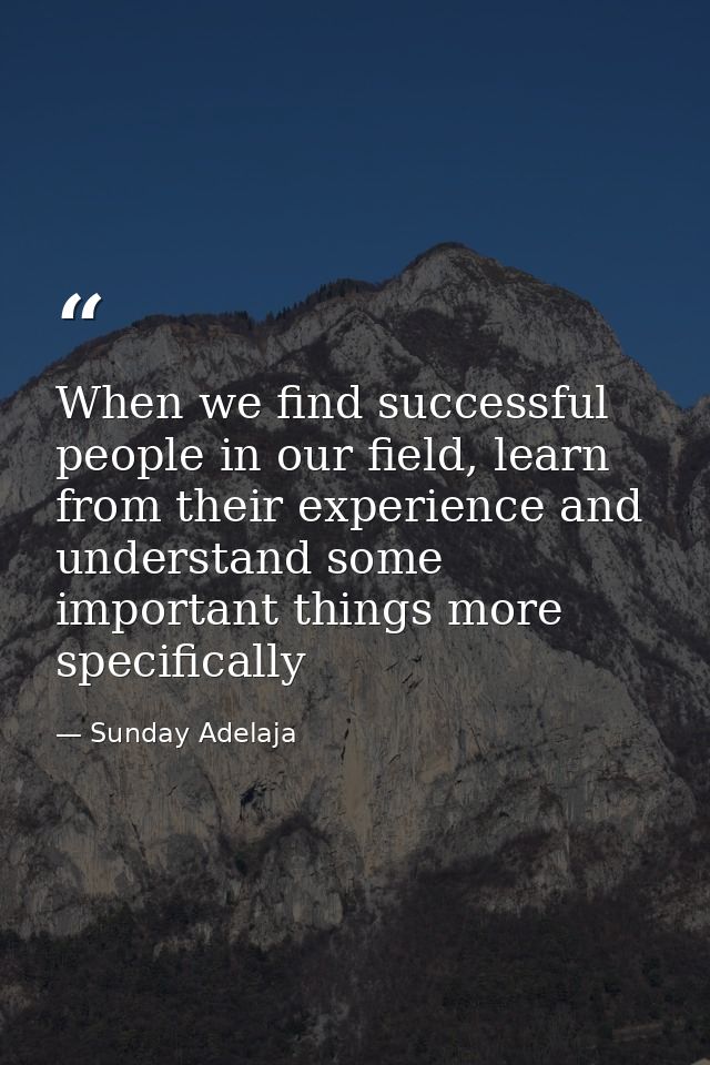 When we find successful people in our field, learn from their experience and understand some important things more speci — Sunday Adelaja