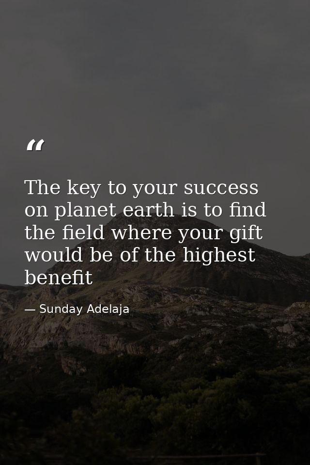 The key to your success on planet earth is to find the field where your gift would be of the highest benefit — Sunday Adelaja