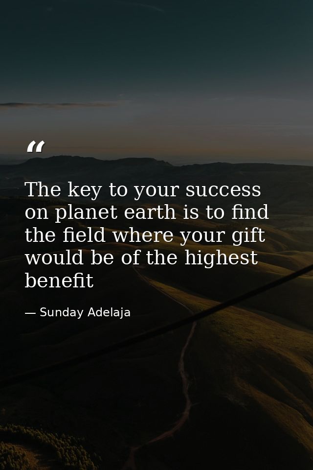 The key to your success on planet earth is to find the field where your gift would be of the highest benefit — Sunday Adelaja