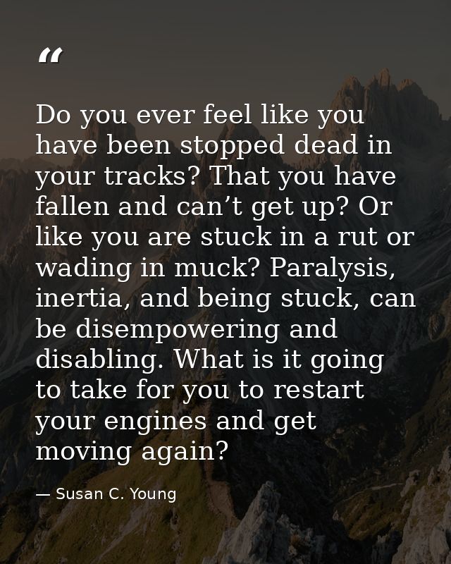Do you ever feel like you have been stopped dead in your tracks? That you have fallen and can’t get up? Or like you are  — Susan C. Young