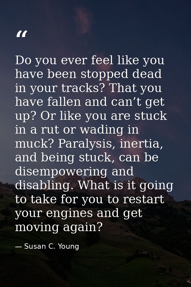 Do you ever feel like you have been stopped dead in your tracks? That you have fallen and can’t get up? Or like you are  — Susan C. Young