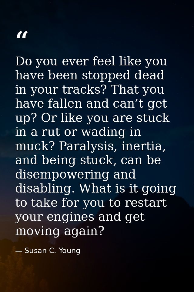 Do you ever feel like you have been stopped dead in your tracks? That you have fallen and can’t get up? Or like you are  — Susan C. Young