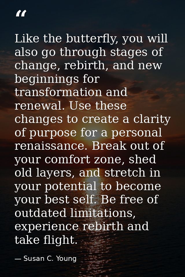 Like the butterfly, you will also go through stages of change, rebirth, and new beginnings for transformation and renewa — Susan C. Young