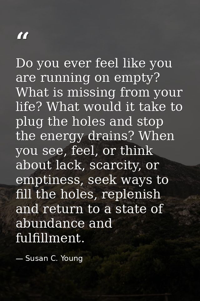 Do you ever feel like you are running on empty? What is missing from your life? What would it take to plug the holes and — Susan C. Young
