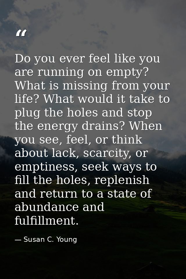 Do you ever feel like you are running on empty? What is missing from your life? What would it take to plug the holes and — Susan C. Young