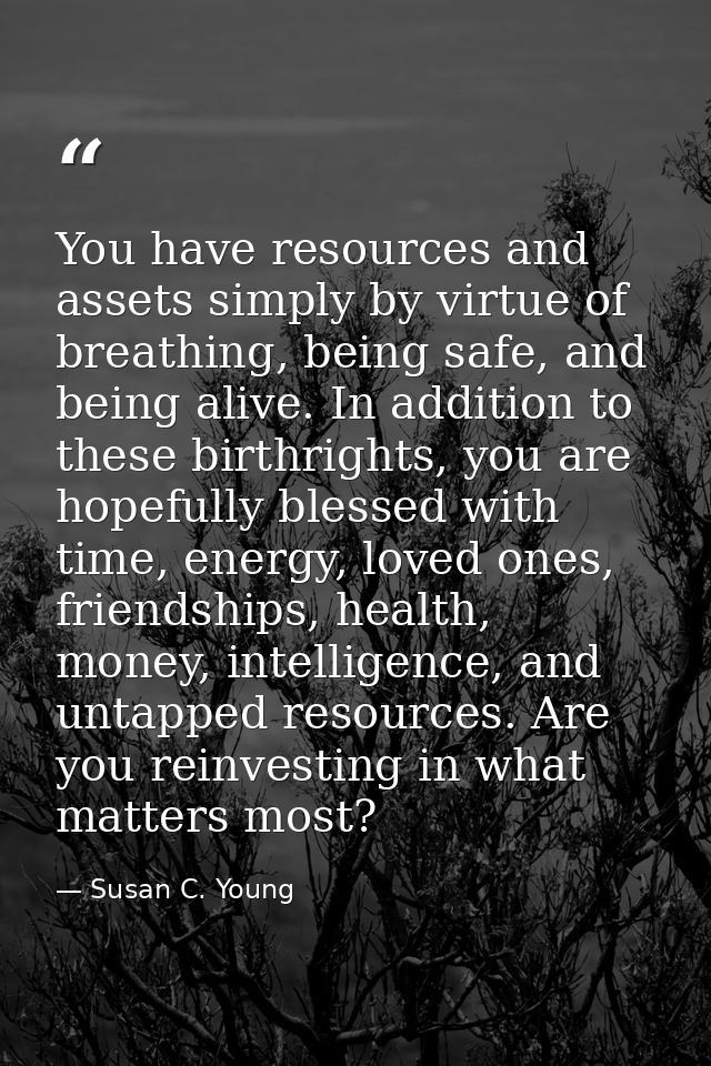You have resources and assets simply by virtue of breathing, being safe, and being alive. In addition to these birthrigh — Susan C. Young