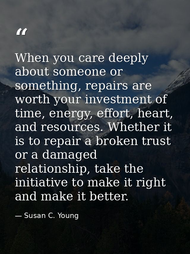 When you care deeply about someone or something, repairs are worth your investment of time, energy, effort, heart, and r — Susan C. Young