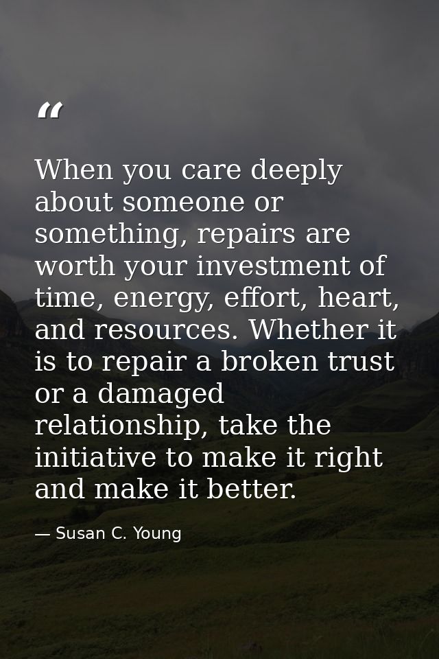 When you care deeply about someone or something, repairs are worth your investment of time, energy, effort, heart, and r — Susan C. Young