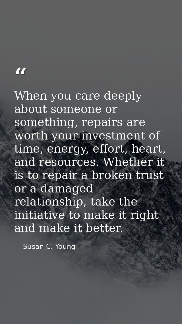 When you care deeply about someone or something, repairs are worth your investment of time, energy, effort, heart, and r — Susan C. Young