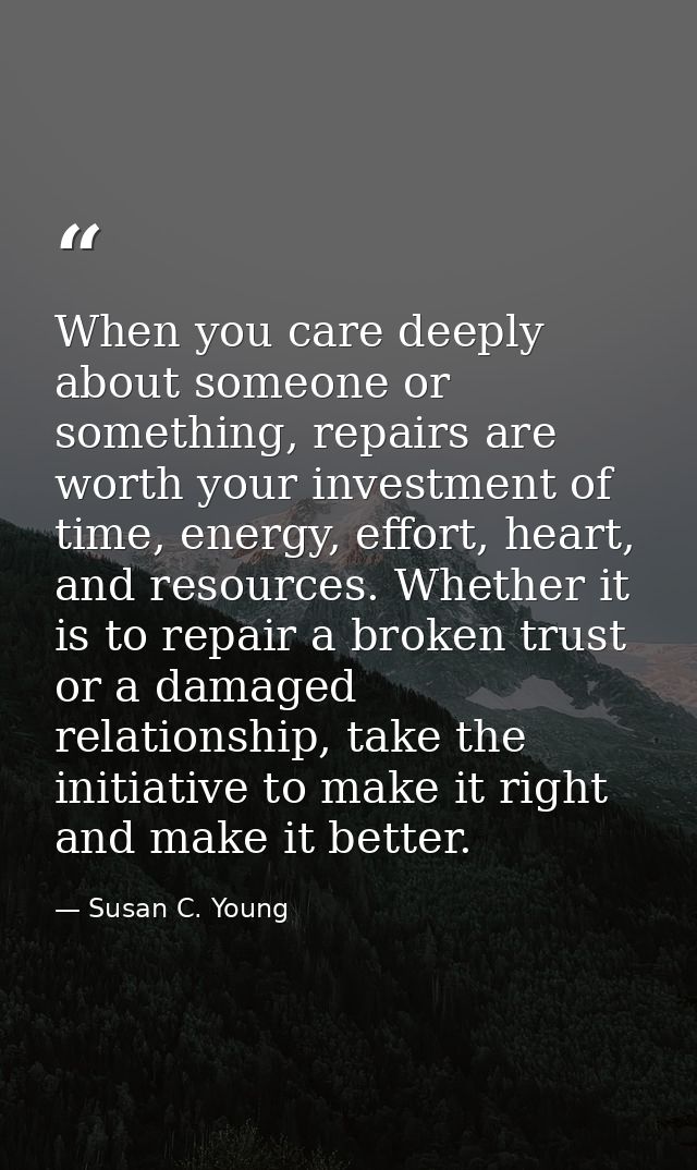 When you care deeply about someone or something, repairs are worth your investment of time, energy, effort, heart, and r — Susan C. Young
