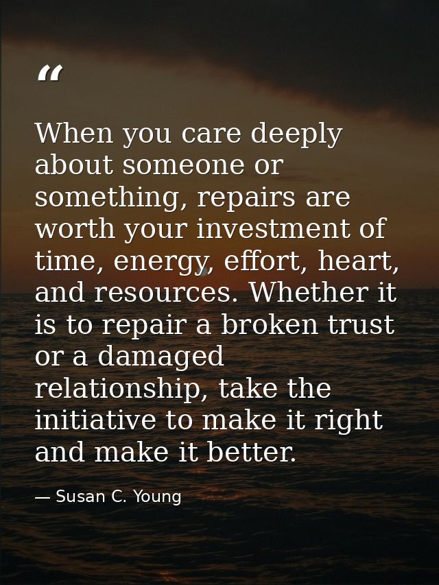 When you care deeply about someone or something, repairs are worth your investment of time, energy, effort, heart, and r — Susan C. Young