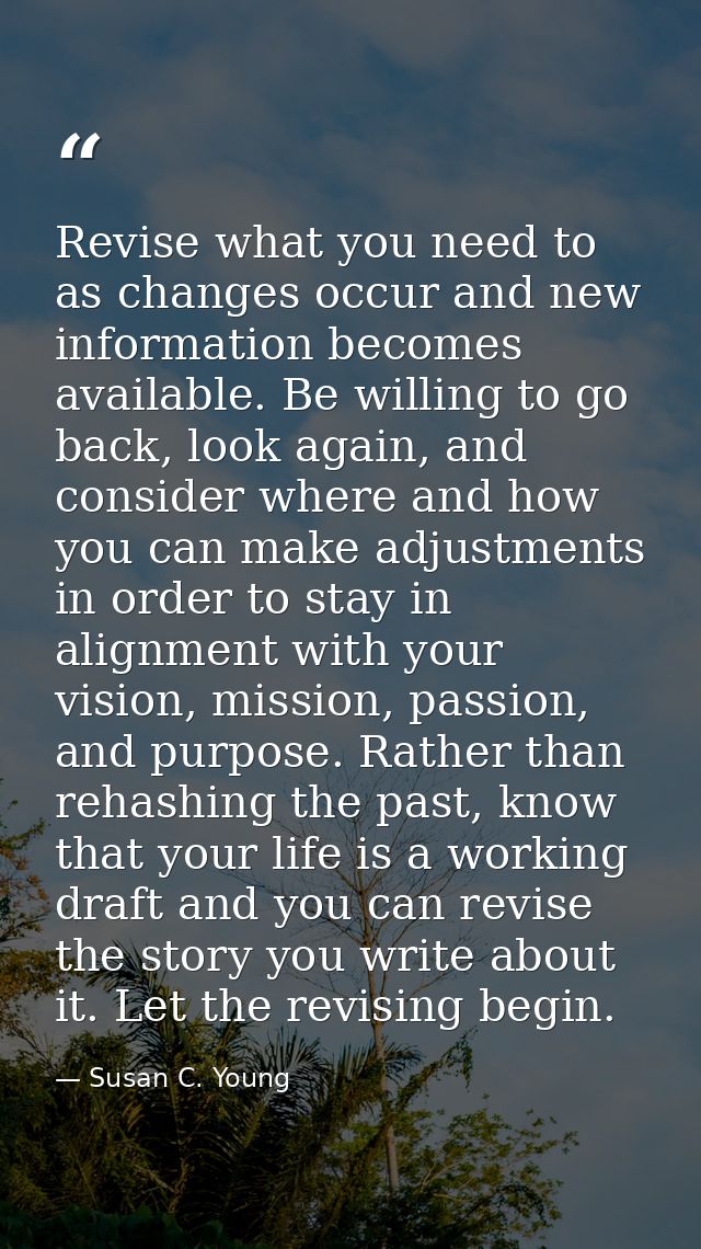 Revise what you need to as changes occur and new information becomes available. Be willing to go back, look again, and c — Susan C. Young